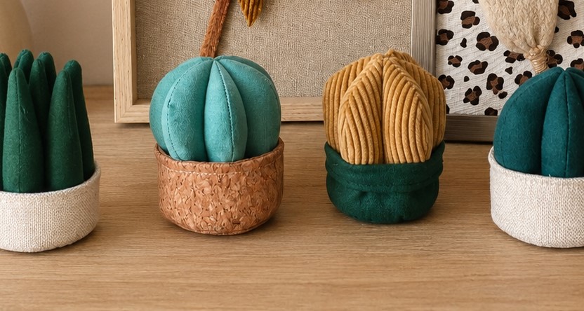 mini plantes type cactus en tissu a poser en decoration